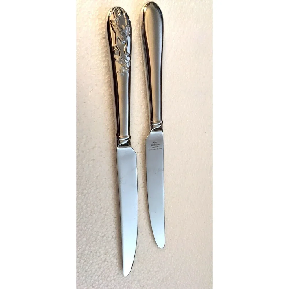2 Reed & Barton Asian Birds French Hollow Dinner Knife 9 5/8